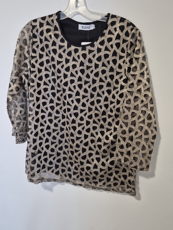 kleio Tops - Kleio Black Beige Metallic Mesh Top XL NWT